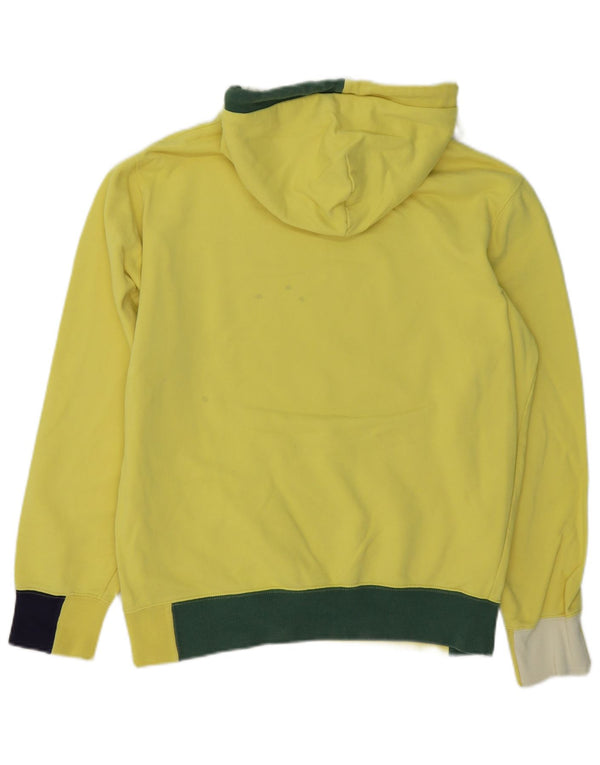 CHAMPION Womens Graphic Hoodie Jumper UK 16 Large Yellow Colourblock