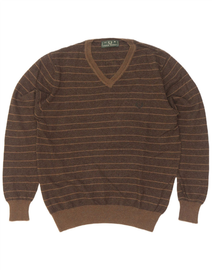 Maglione da uomo con scollo a V Fred Perry, lana media a righe kaki