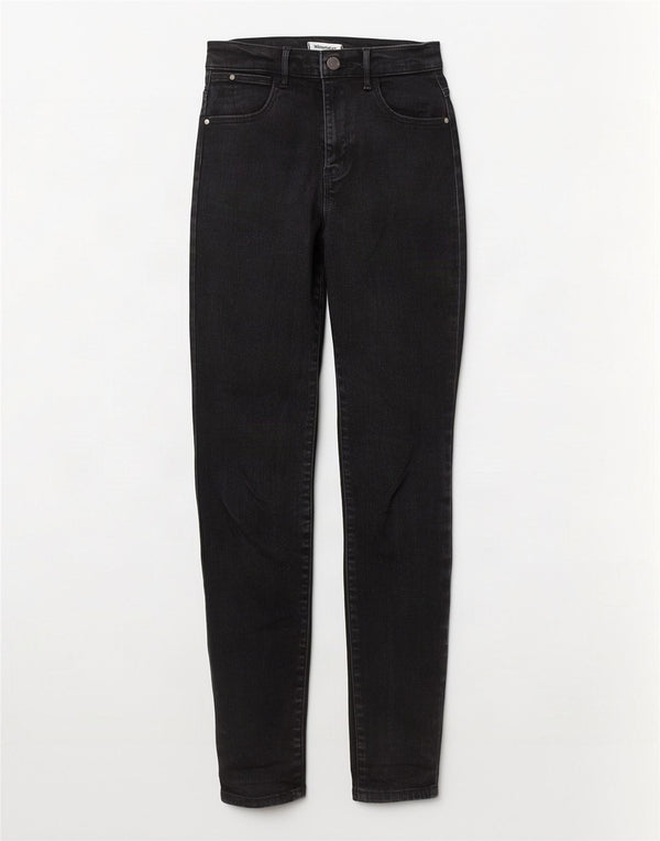 Wrangler Womens High Rise Skinny Jeans W25 L28 Black Cotton