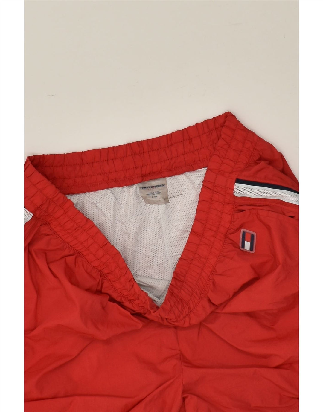 TOMMY HILFIGER Womens Sport Shorts UK 16 Large Red Nylon | Vintage Tommy Hilfiger | Thrift | Second-Hand Tommy Hilfiger | Used Clothing | Messina Hembry 