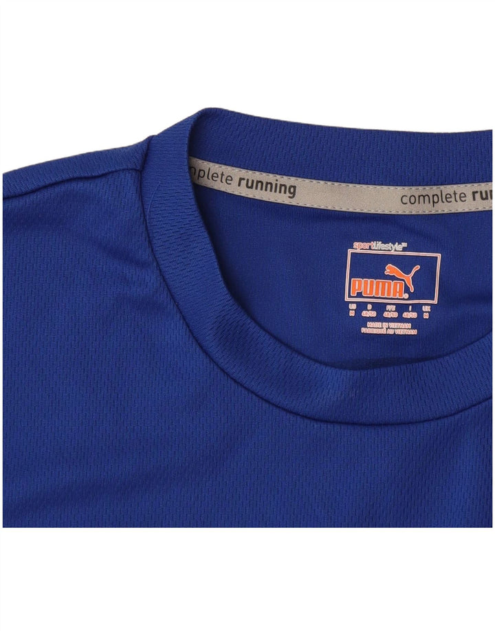 T-shirt da corsa da uomo Puma Top blu medio color block