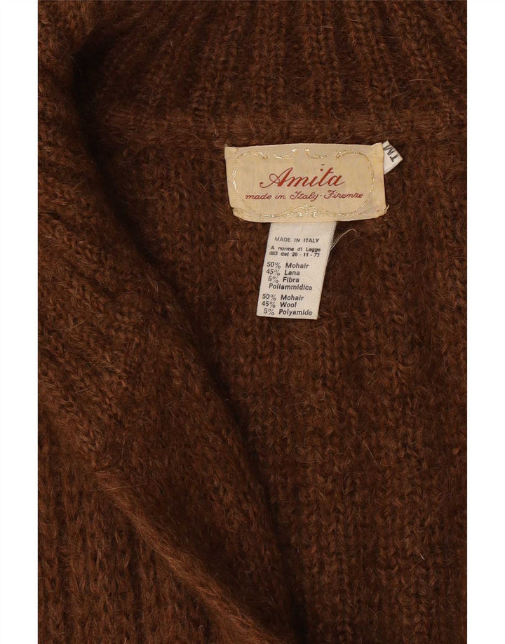 Maglione cardigan lungo oversize da donna vintage UK 14 Modale marrone medio