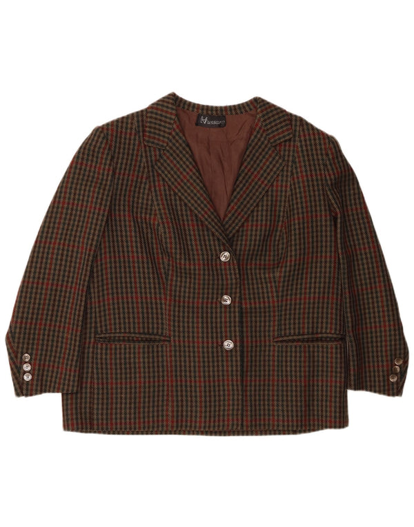 Giacca blazer vintage da donna a 3 bottoni UK 16 grande verde a quadri