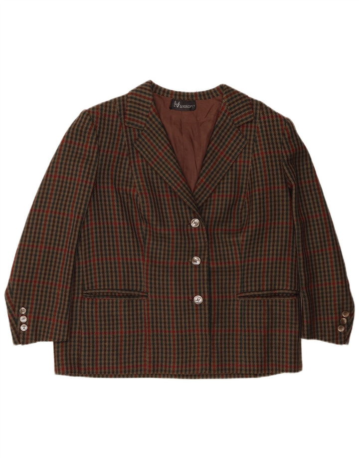 Giacca blazer vintage da donna a 3 bottoni UK 16 grande verde a quadri