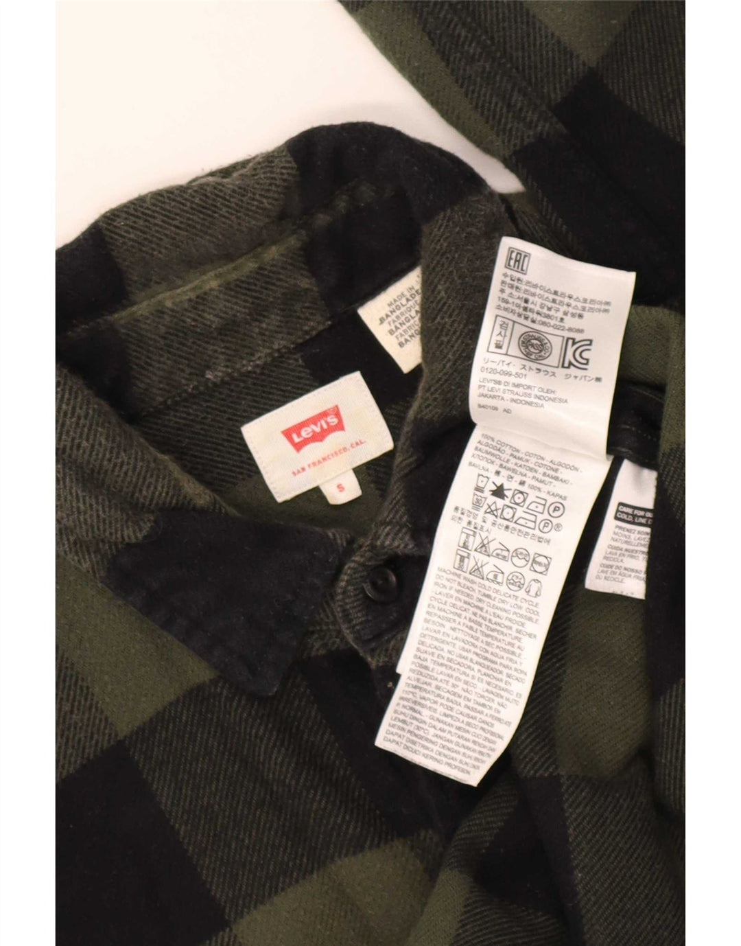 Camicia Levi's da uomo in flanella di cotone a quadri verdi piccoli