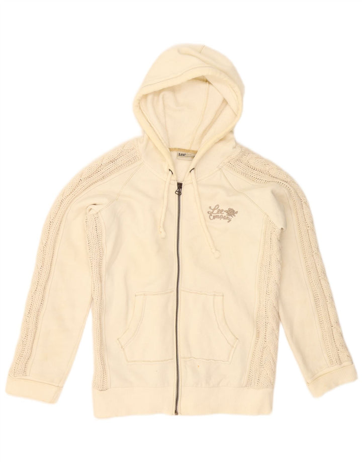 Maglione con cappuccio e zip da donna Lee UK 14 cotone bianco sporco medio