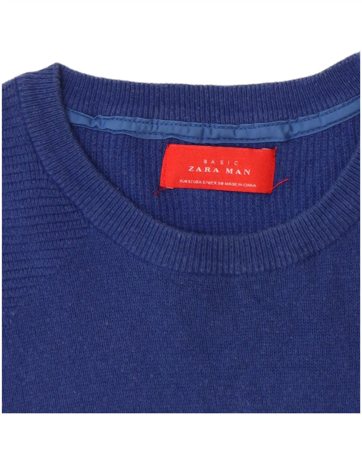 Maglione girocollo da uomo Zara piccolo in cotone blu