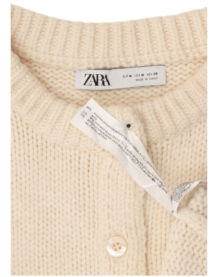 Maglione cardigan corto da donna Zara UK 12 medio bianco sporco poliammide