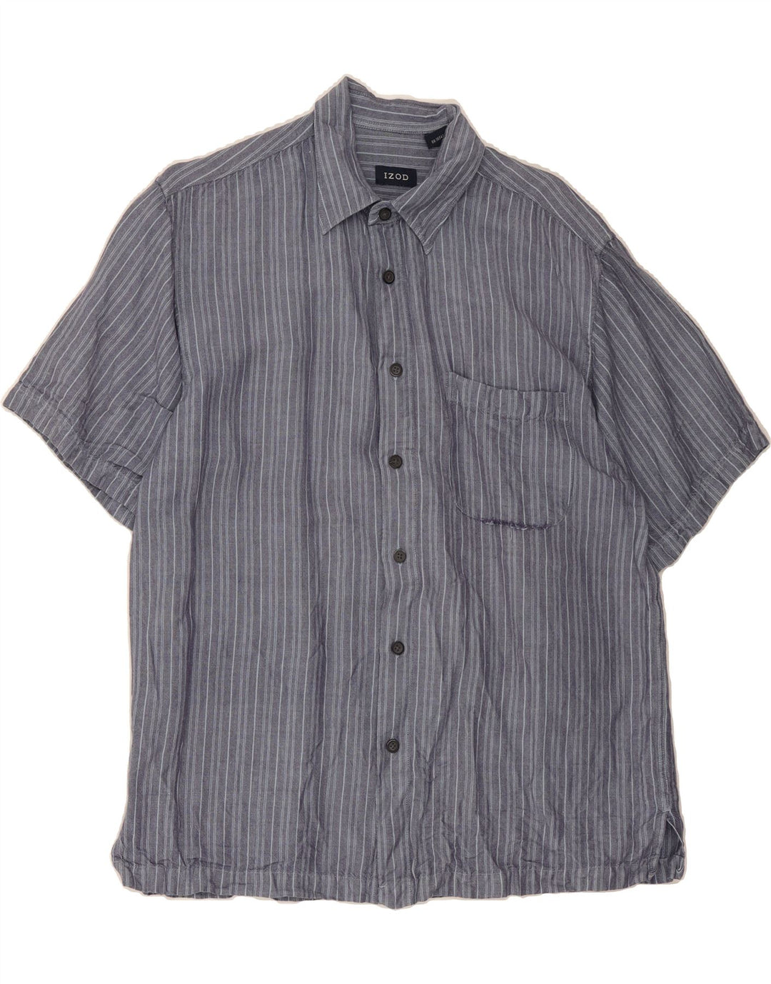 IZOD Mens Short Sleeve Shirt Medium Blue Striped Linen Vintage Izod and Second-Hand Izod from Messina Hembry 