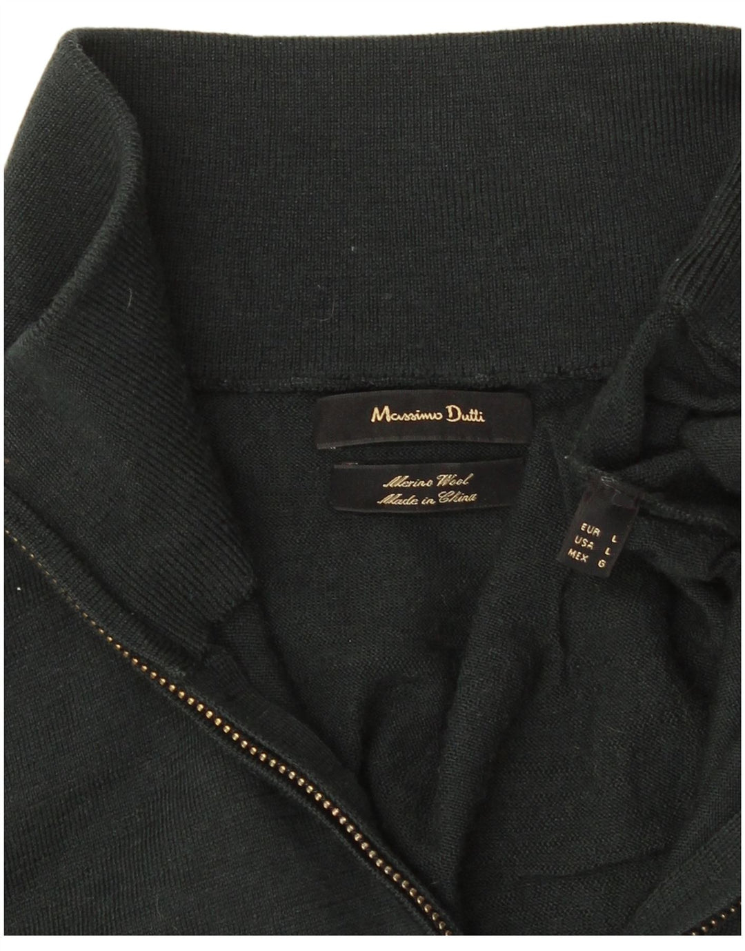 Massimo Dutti Maglione da uomo con zip e collo grande in lana merino verde