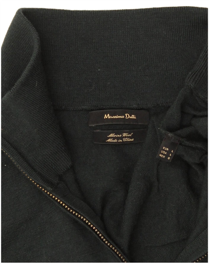 Massimo Dutti Maglione da uomo con zip e collo grande in lana merino verde