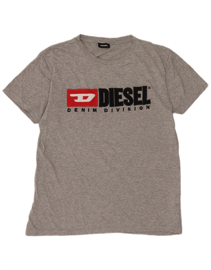 T-shirt grafica da uomo Diesel Top grande in cotone grigio