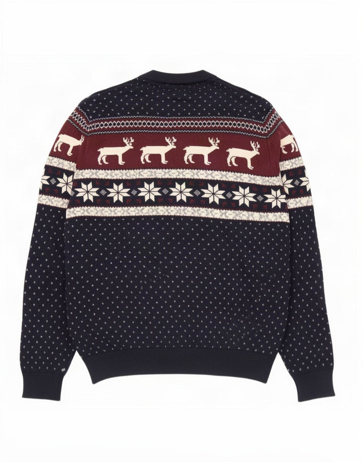 Maglione maglione girocollo da uomo Marks & Spencer medio blu navy Fair Isle