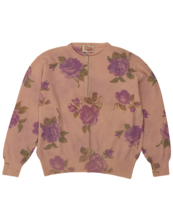 Maglione da donna con collo con zip Etam UK 14 Lana floreale rosa medio