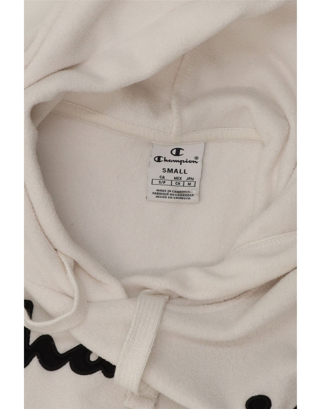 CHAMPION Mens Graphic Hooded Fleece Jumper Small White Polyester Vintage Champion and Second-Hand Champion from Messina Hembry 