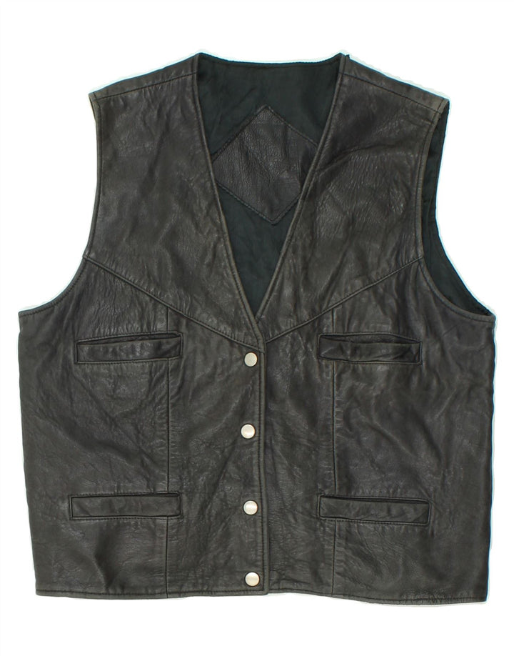 Gilet in pelle da donna VINTAGE UK 14 grande nero