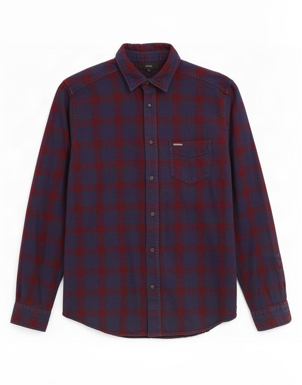 Camicia da uomo in flanella Diesel di cotone scozzese medio blu navy