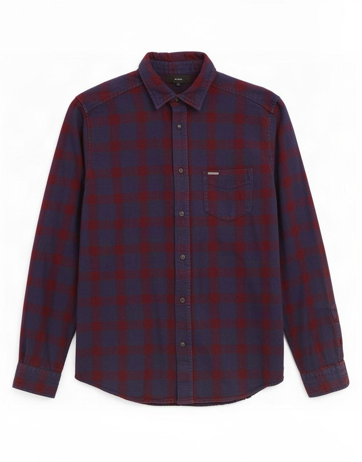 Camicia da uomo in flanella Diesel di cotone scozzese medio blu navy