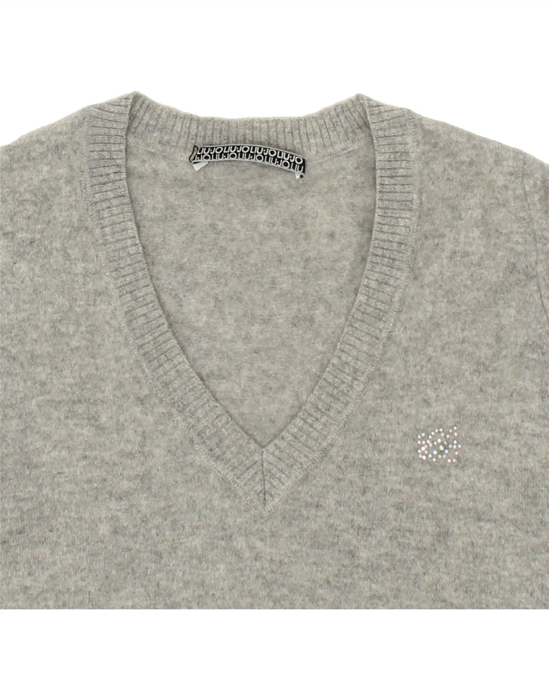 LIU JO Womens Crop V-Neck Jumper Sweater IT 44 Medium Grey Vintage Liu Jo and Second-Hand Liu Jo from Messina Hembry 