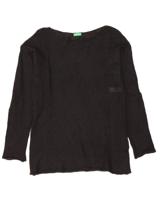Maglione da donna con scollo a barca Benetton UK 16 Large Mohair nero
