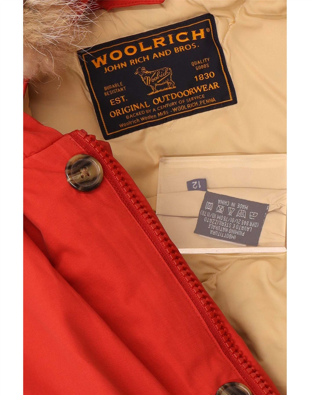Giacca imbottita con cappuccio da bambino Woolrich 11-12 anni in nylon rosso