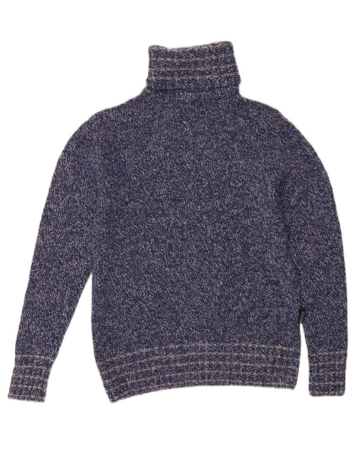 WOOLRICH Womens Roll Neck Jumper Sweater UK 16 Large Navy Blue Flecked
