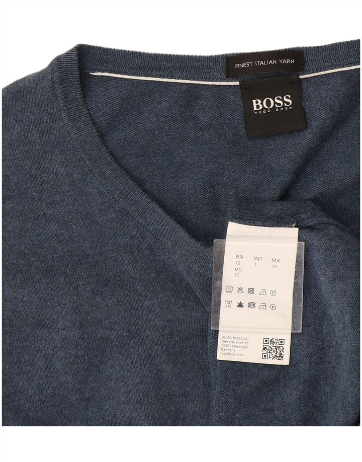 Hugo Boss Maglione da uomo con scollo a barca, grande cotone blu