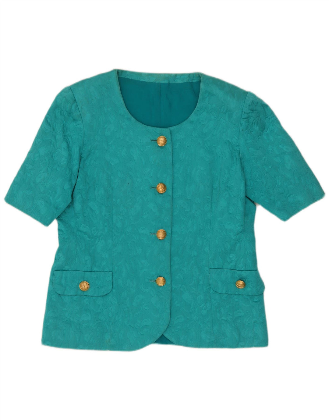 Set gonna vintage da donna astratta a 4 bottoni in 2 pezzi UK 14 Turchese medio