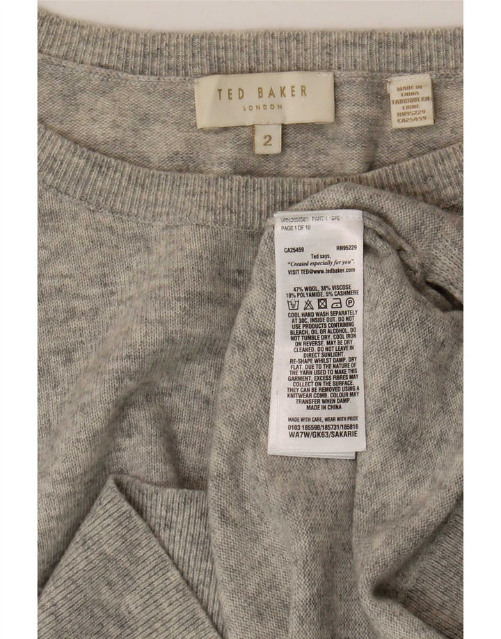 Maglione da donna con scollo a barca Ted Baker taglia 2 piccolo in lana grigia