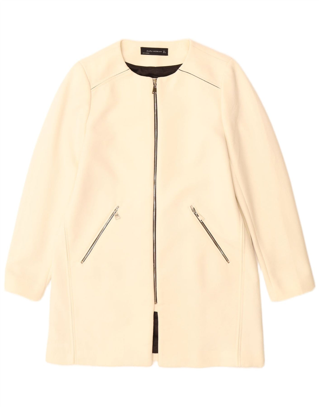 Cappotto da donna Zara UK 16 grande in poliestere bianco sporco