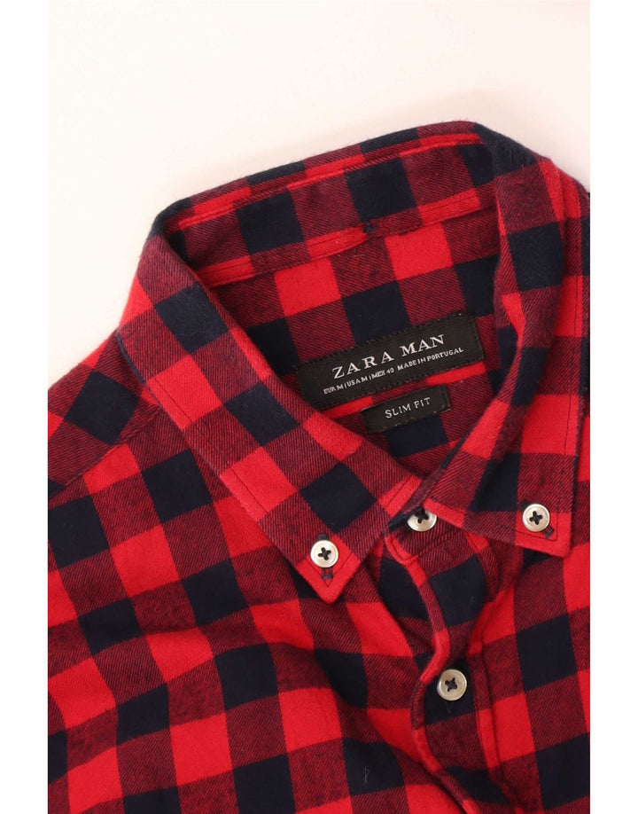 Camicia Zara da uomo slim fit in flanella a quadretti rosso medio