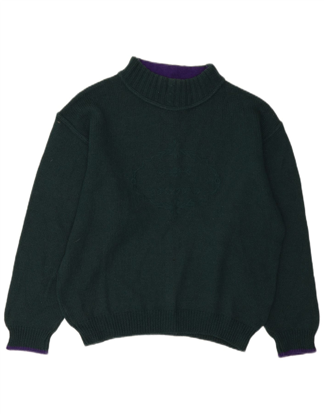 Maglione maglione vintage da donna con collo dolcevita UK 14 grande lana verde