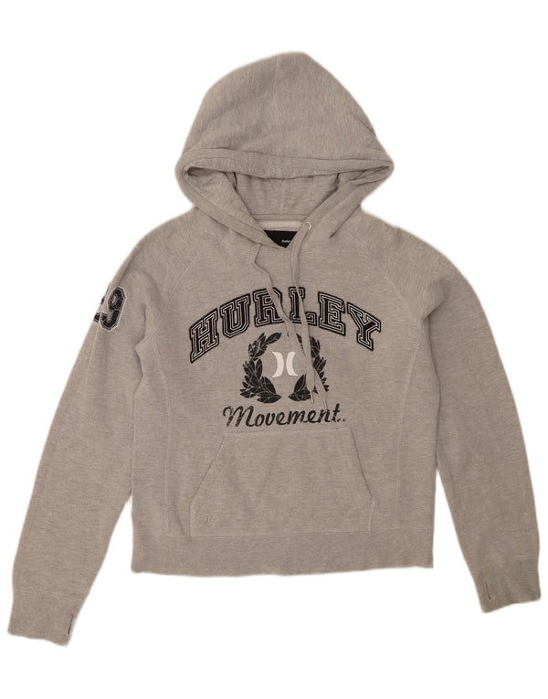 HURLEY Womens Crop Graphic Hoodie Jumper UK 14 Medium Grey