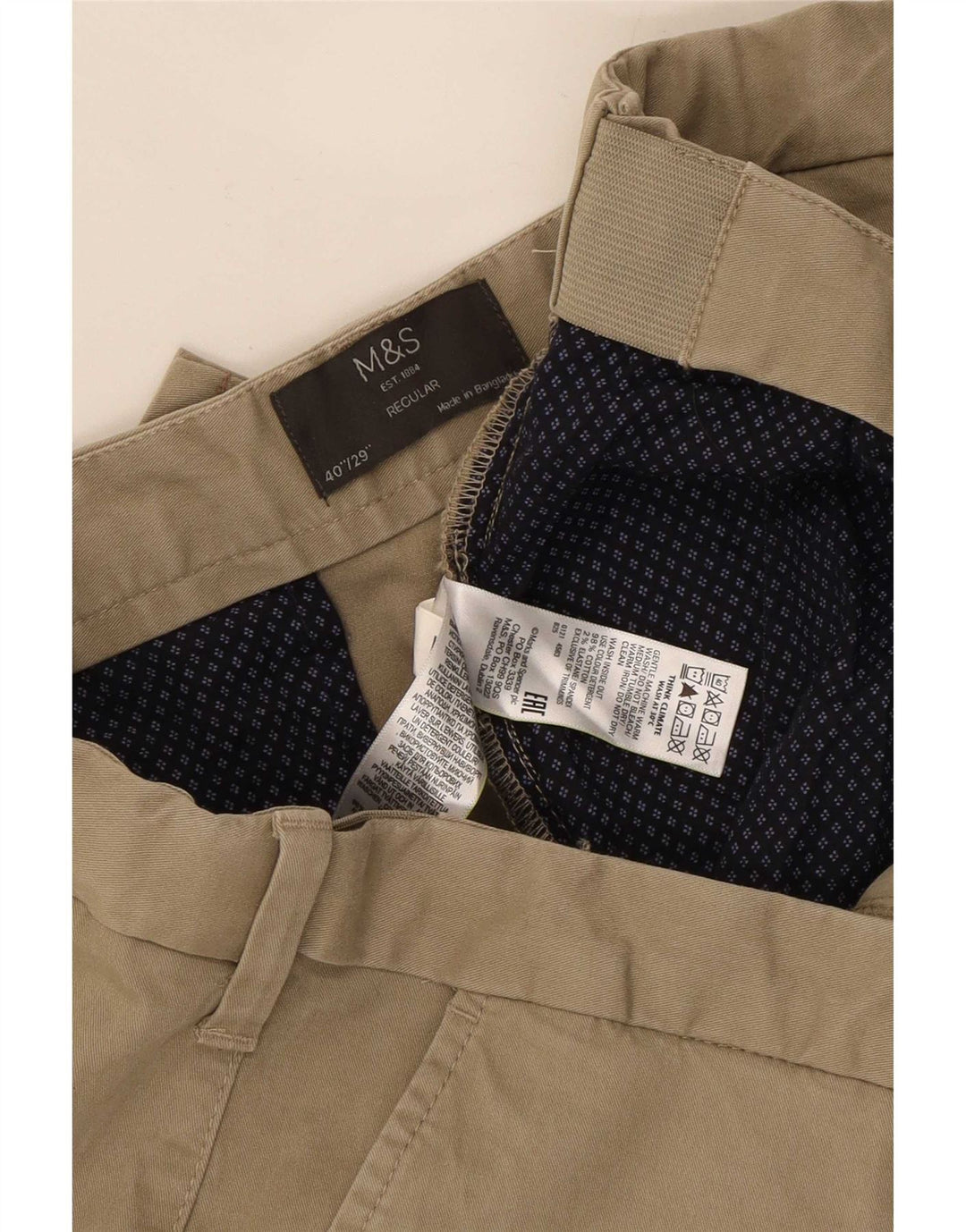 Pantaloni chino regolari da uomo Marks & Spencer W40 L29 cotone beige