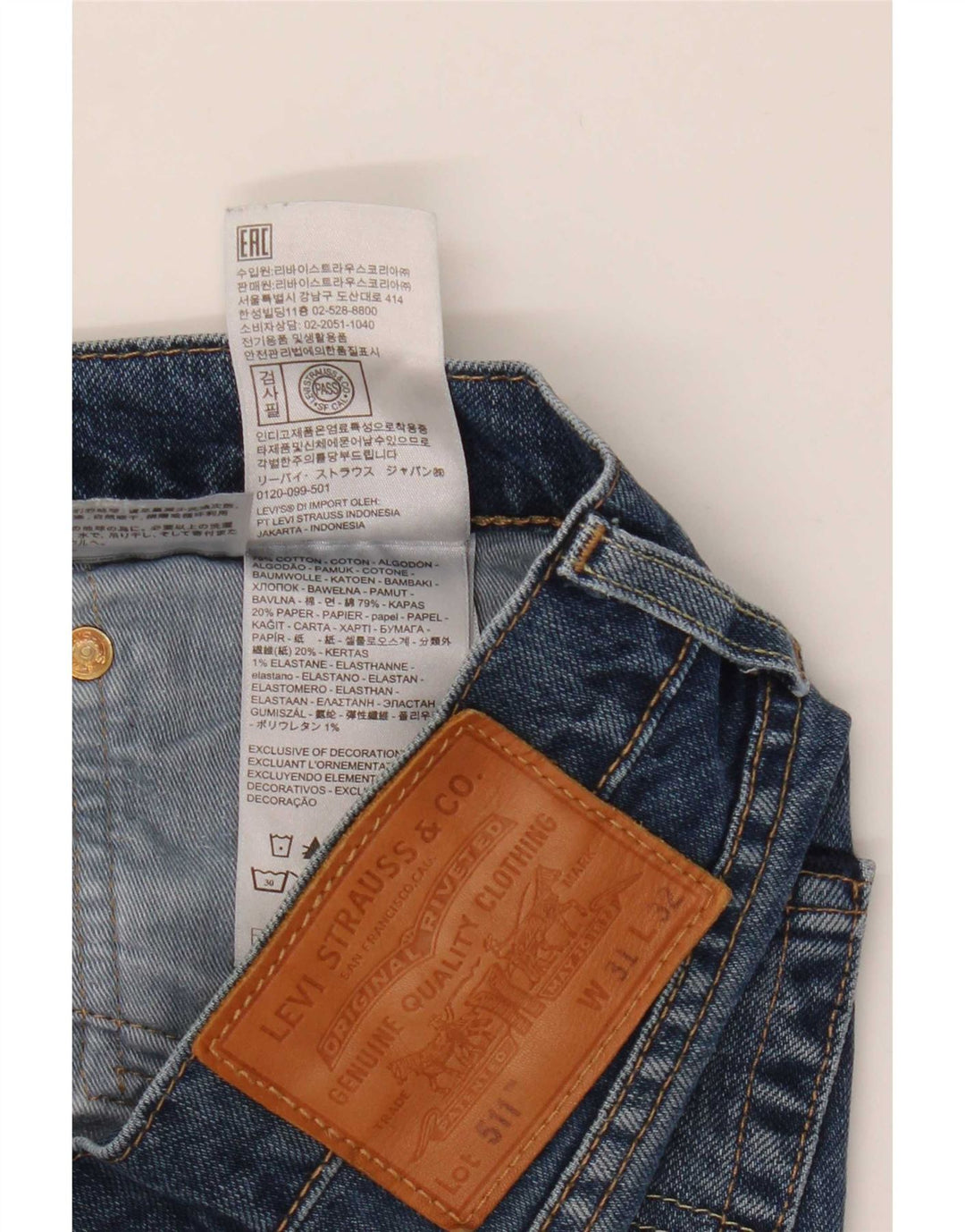 Levi's Uomo 511 Slim Jeans W31 L32 Cotone Blu