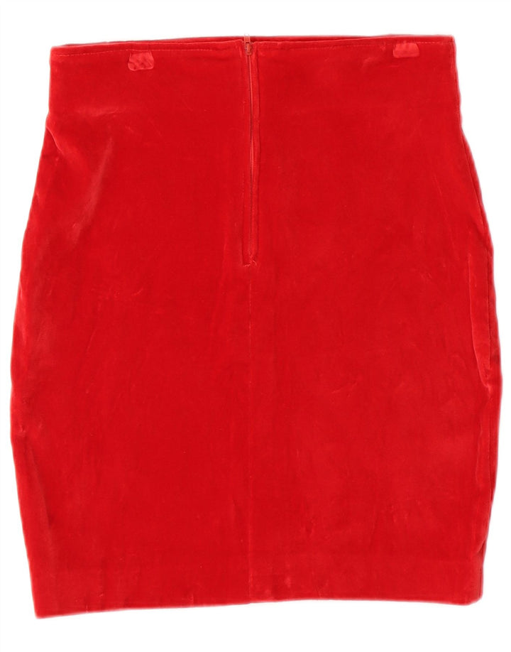 Gonna tubino in velluto da donna VINTAGE IT 44 media W26 cotone rosso
