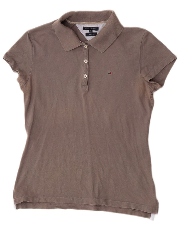 Polo da donna slim fit Tommy Hilfiger UK 12 cotone grigio medio