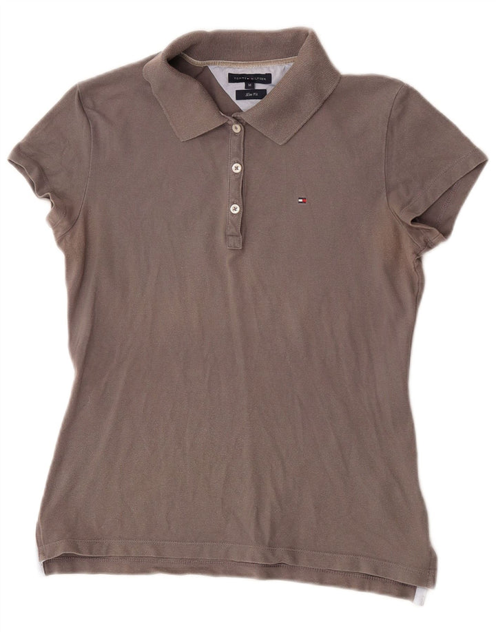 Polo da donna slim fit Tommy Hilfiger UK 12 cotone grigio medio