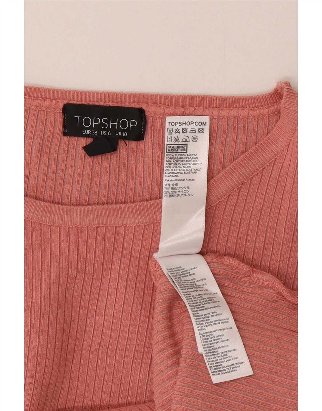 Topshop Top oversize da donna a maniche lunghe UK 10 piccolo acrilico rosa