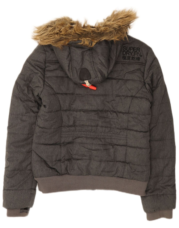 Giacca imbottita con cappuccio da donna Superdry UK 12 Poliestere grigio medio