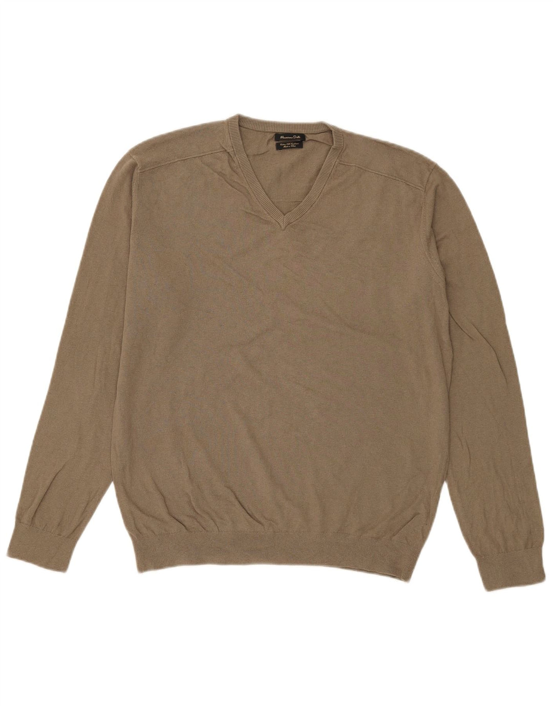 Massimo Dutti Maglione da uomo con scollo a V grande cotone kaki