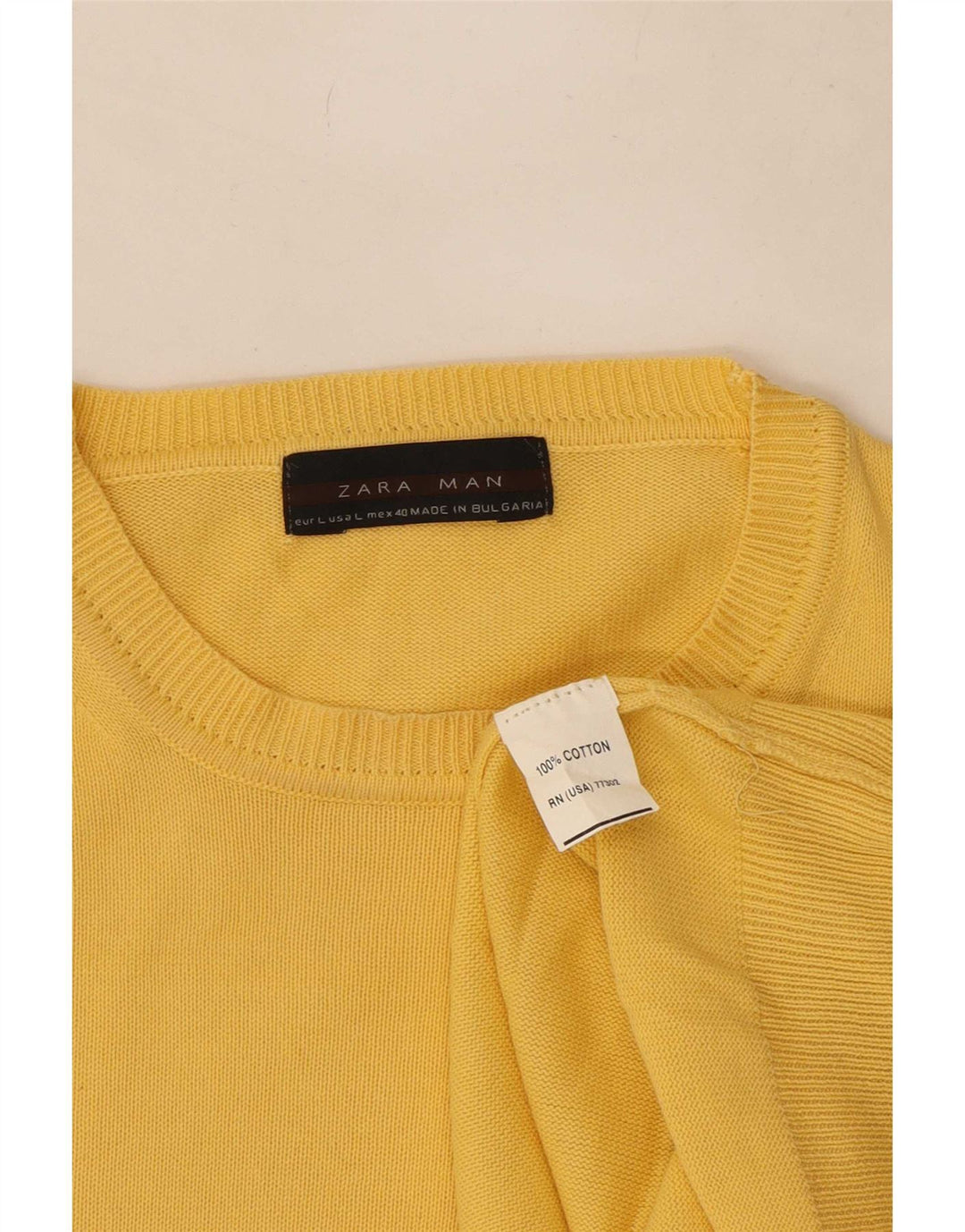 Maglione maglione girocollo da uomo Zara grande in cotone giallo
