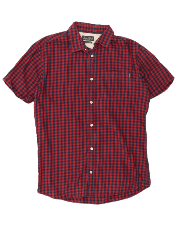 Camicia a maniche corte da uomo Jack & Jones in cotone a quadretti rosso medio