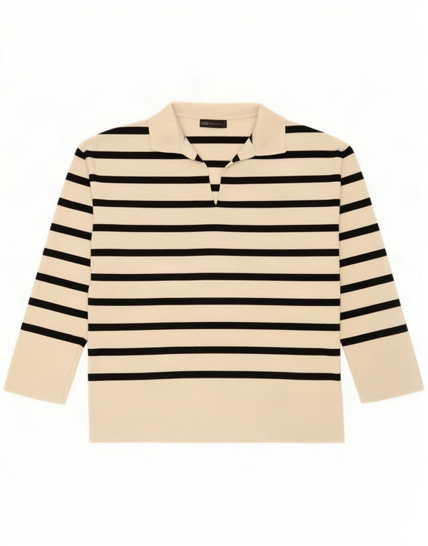 Polo a maniche lunghe da donna Marks & Spencer UK 14 a righe bianche medie