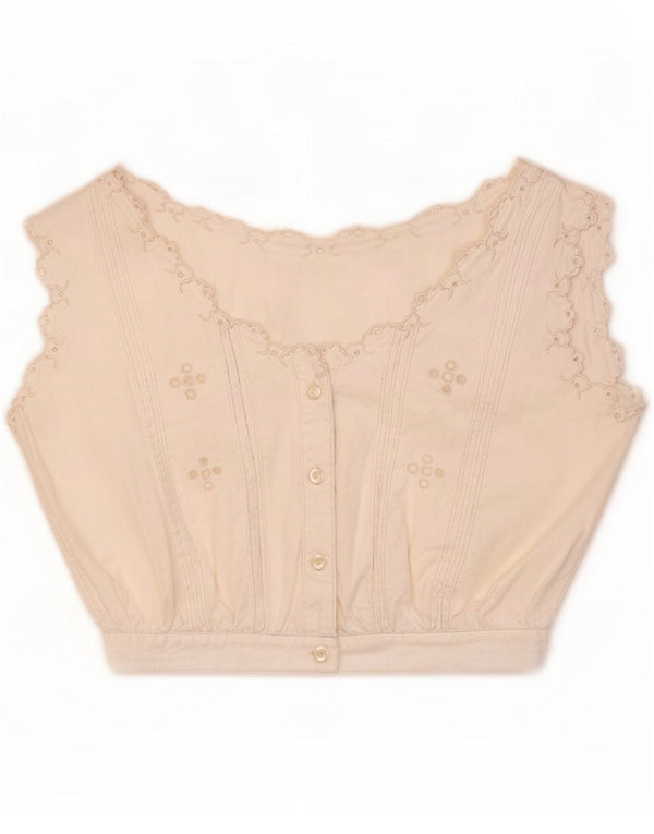 Vintage Womens Crop Sleeveless Shirt Blouse UK 12 Medium White Floral