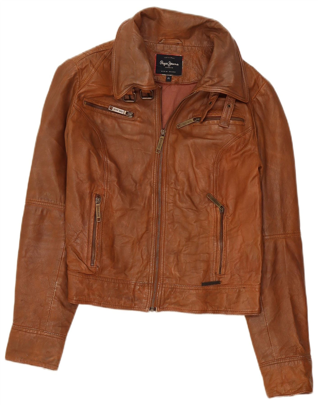 Giacca in pelle corta da donna PEPE Jeans UK 18 XL Marrone