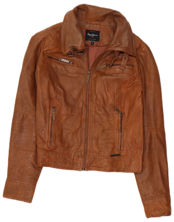 Giacca in pelle corta da donna PEPE Jeans UK 18 XL Marrone