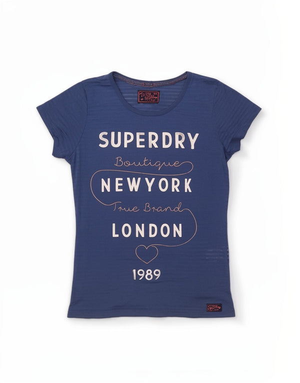 Superdry Womens Graphic T-Shirt Top UK 10 Small Blue Polyester