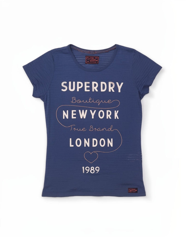T-shirt grafica da donna Superdry Top UK 10 Small blu poliestere