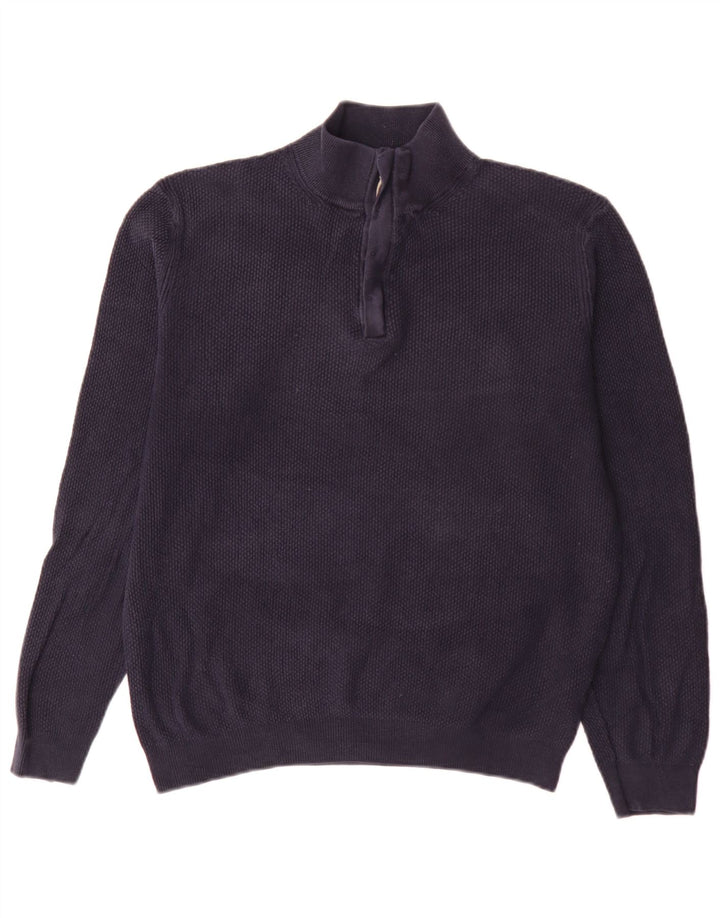 Massimo Dutti Maglione da uomo con zip e collo grande in cotone blu navy
